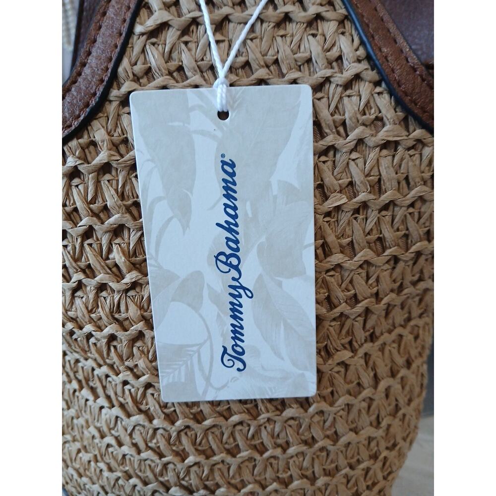 Tommy Bahama Woven Bucket Bag Purse Tote Removable Inner Pouch Natural Straw - Picture 11 of 13